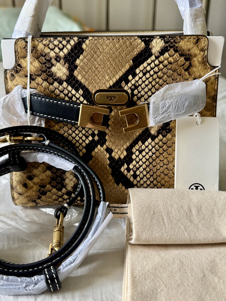 NWT Tory Burch Lee Radziwill Petite Snake-Embossed Leather Double Bag